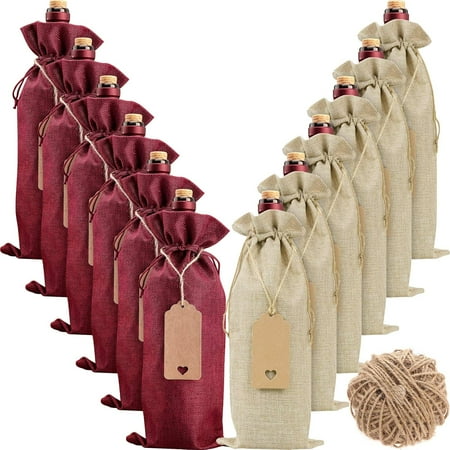 

Breathable Durable Burlap Wine Bags Eco-Friendly Wine Gift Bags With Drawstrings For Travel Dinner Party Decorations Wedding Birthday Gifts (Reusable Wine Bottle Covers)