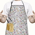 thumbnail image 2 of Gray Cartoon Winged Unicorn Floral Book Apron-Garden Aprons for Women with Pockets-Cotton Linen Waterproof Kitchen Cooking Gardening Aprons Adjustable for Kitchen,Cooking,BBQ and Salon 33x27 Inch, 2 of 7