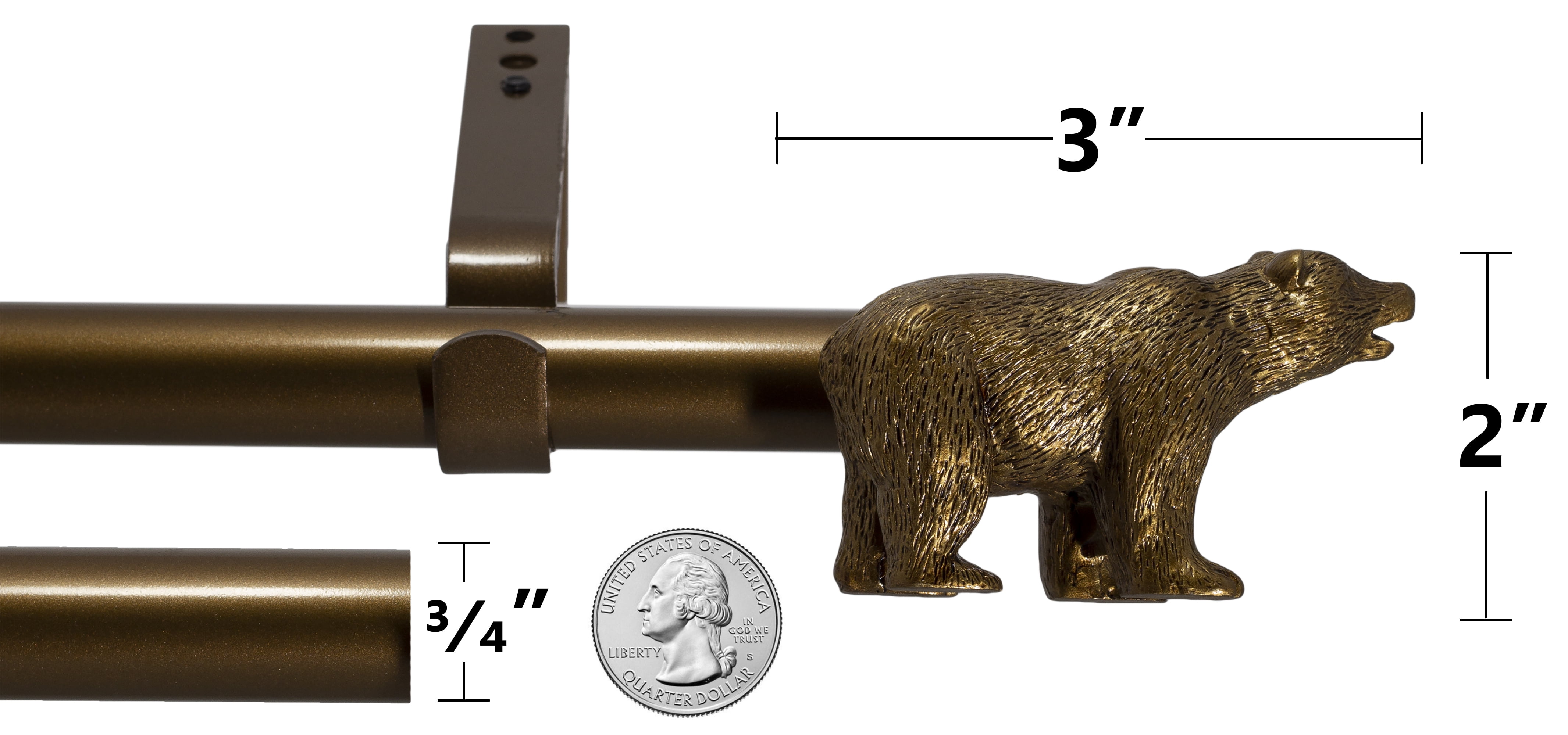 Urbanest Farmhouse Bear 3/4" Adjustable Curtain Rod – Heavy-Duty Telescoping Drapery Rod with Decorative Bear Finials – Extendable Window Rod for Curtains & Drapes, 84"–120″, Renaissance Gold