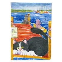 Carolines Treasures 6001-FLAG-PARENT Black and White Cat  No Fishing Flag  multicolor