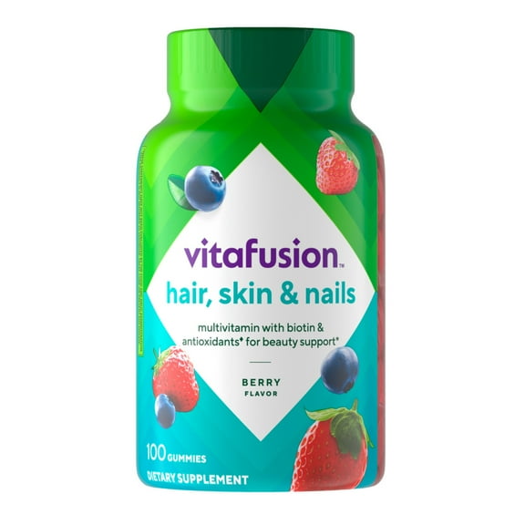 vitafusion Hair, Skin & Nails Gummy Vitamins, Multivitamin plus Biotin and Antioxidants, 100 Count