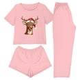thumbnail image 3 of Gifts Dianli 3 Piece Pajama Set Loungewear Women's Short Sleeve Top Shorts And Pants Set Comfortable Cotton Blend Soft Breathable Casual Homewear Sleepwear Gift Set, 3 of 9