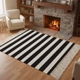 thumbnail image 3 of Black Striped Washable Area Rug 3'x5', Modern Farmhouse Black White Stripes Woven Cotton Tassels Kitchen Rugs, Non Slip Indoor Door Mat Throw Carpet for Entryway Living Room Nursery Laundry Room, 3 of 9