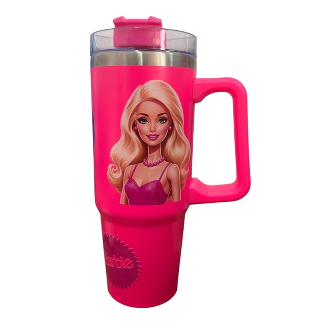 Termo de acero inoxidable Macarena brand, color fucsia, Barbie 887 mililitros