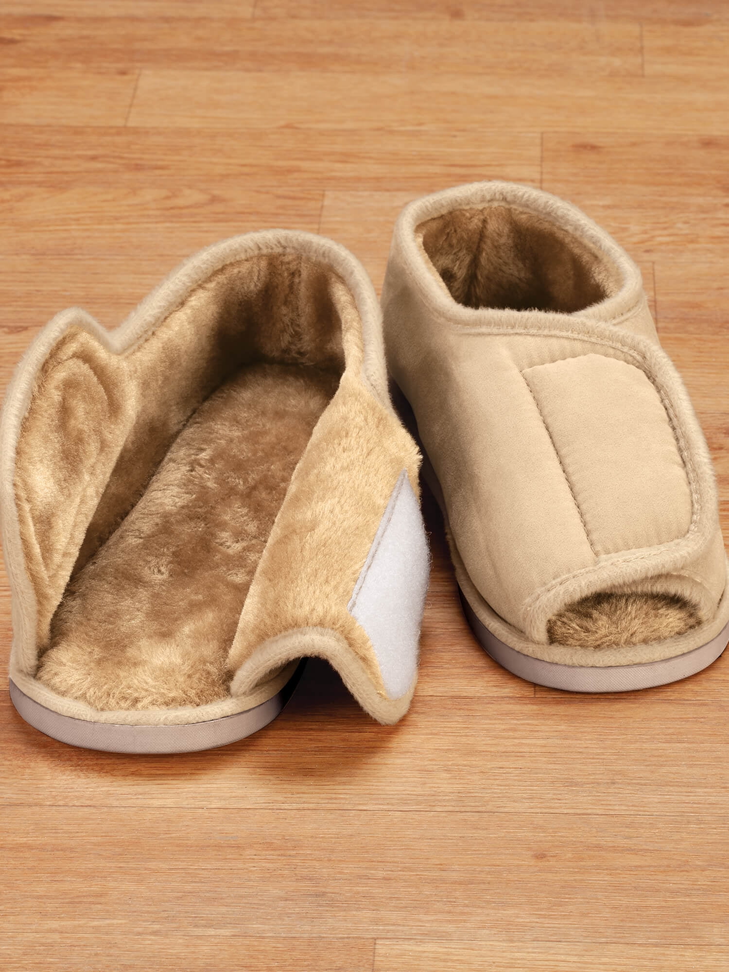 Silver StepsTM Adjustable Open Toe Faux Fur Slippers