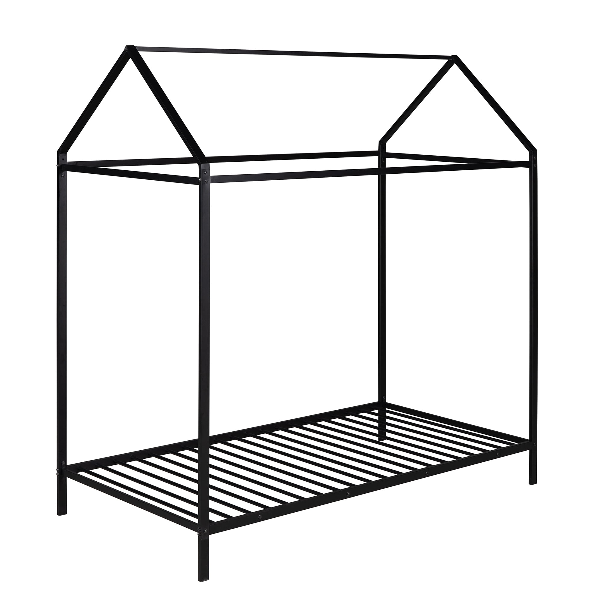 Gewnee Twin Size Kids Bed Frame, Metal Platform Bed Frame With Canopy,No Box Spring Needed. Black