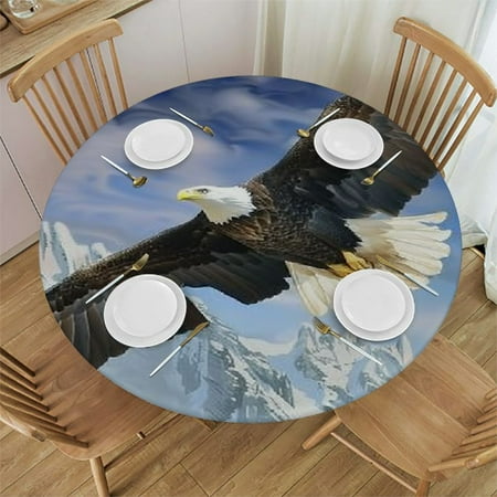 

Orinice Bald Eagle Mountain Sky Round Table Cover Stain Resistant Washable Indoor Outdoor Tablecloth Kitchen Dining Wedding Parties Full Width Single-Sided Printing 100% Polyester Fiber 42-46