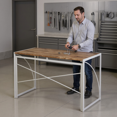 thumbnail image 3 of Homy Casa Folding Sewing & Utility Table, 39.4" Portable Work Desk with White Metal Frame, Rustic Brown, 3 of 8