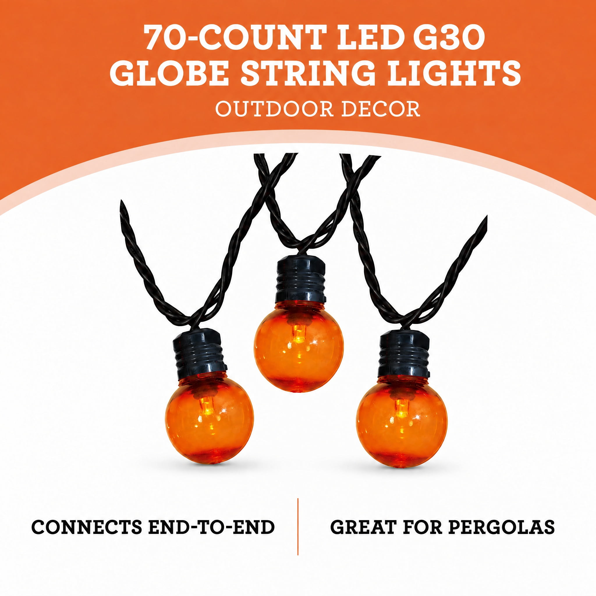 Indoor/Outdoor 70-Count LED G30 Globe String Lights, Orange, 21', Halloween by Way To Celebrate