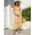 thumbnail image 5 of OYang Smocked Maternity Boho Summer Dress Casual Spaghetti Strap Ruffle Sleeveless Swing Maxi Dress Yellowe L, 5 of 7