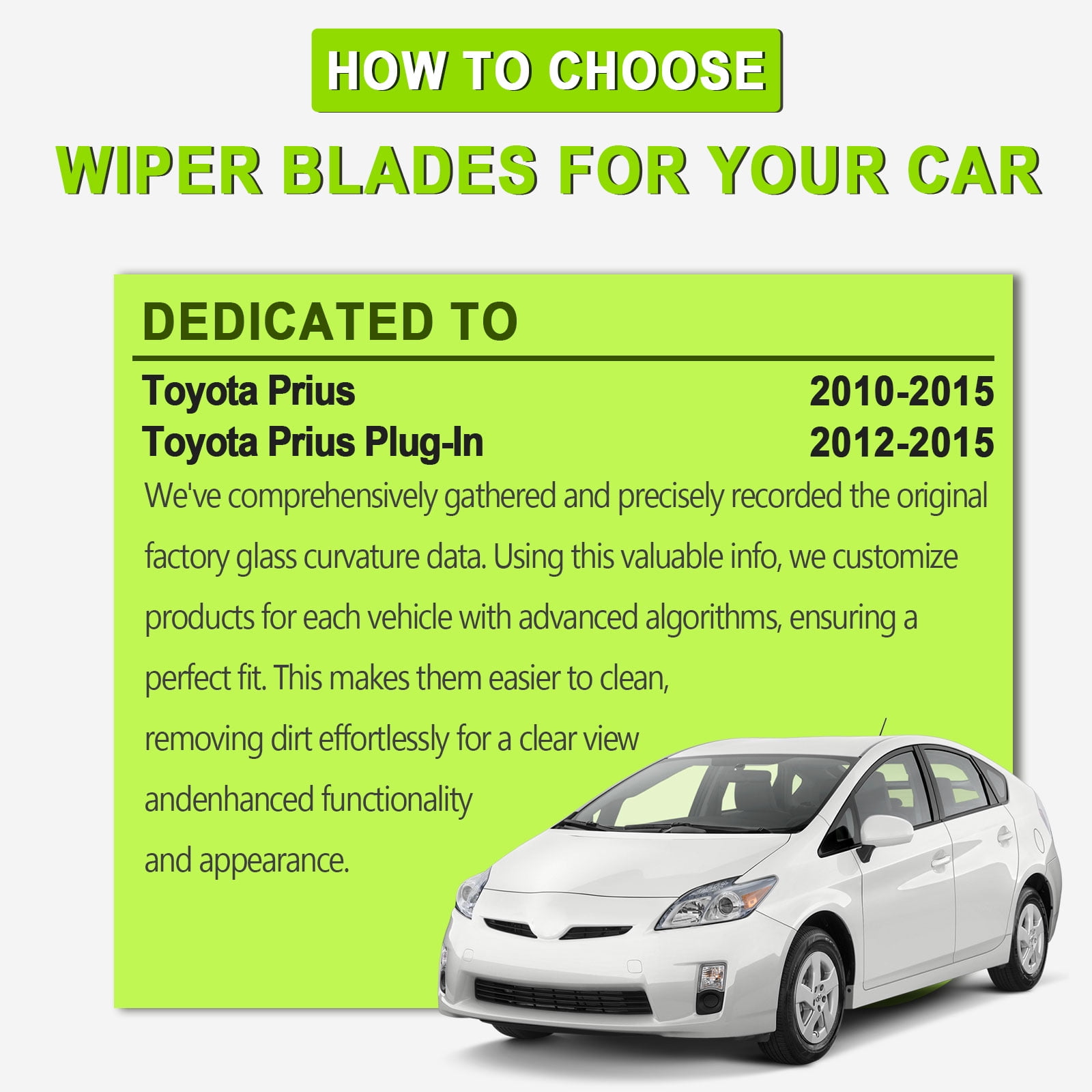 FARRLADI Silicone Windshield Wipers Replacement for Toyota Prius 2010-2015,Prius Plug-In 2012-2015,Original Equipment Automotive Replacement Wiper Blades - 26"+19"+16"(3 Pack)