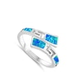 thumbnail image 4 of CHOOSE YOUR COLOR Blue Simulated Opal Wave Double Shank Greek Key Ring Sterling Silver Band CZ Female Size 9, 4 of 4