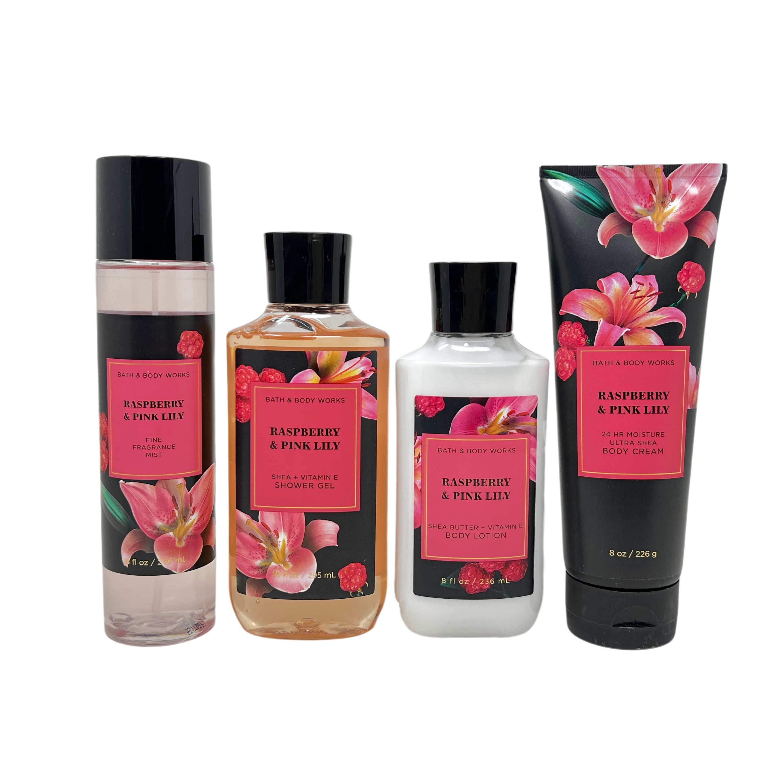 Bath And Body Works Raspberry And Pink Lily Deluxe T Set Fine Fragrance Mist Body Cream