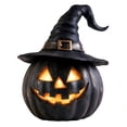 thumbnail image 2 of Mskk Black Wizard Hat Lighted Jack O'Lantern Halloween Decoration, 4.72in Resin Halloween Pumpkin Ornament, Spooky Tabletop LED Decor For Indoor Halloween Party, 2 of 7