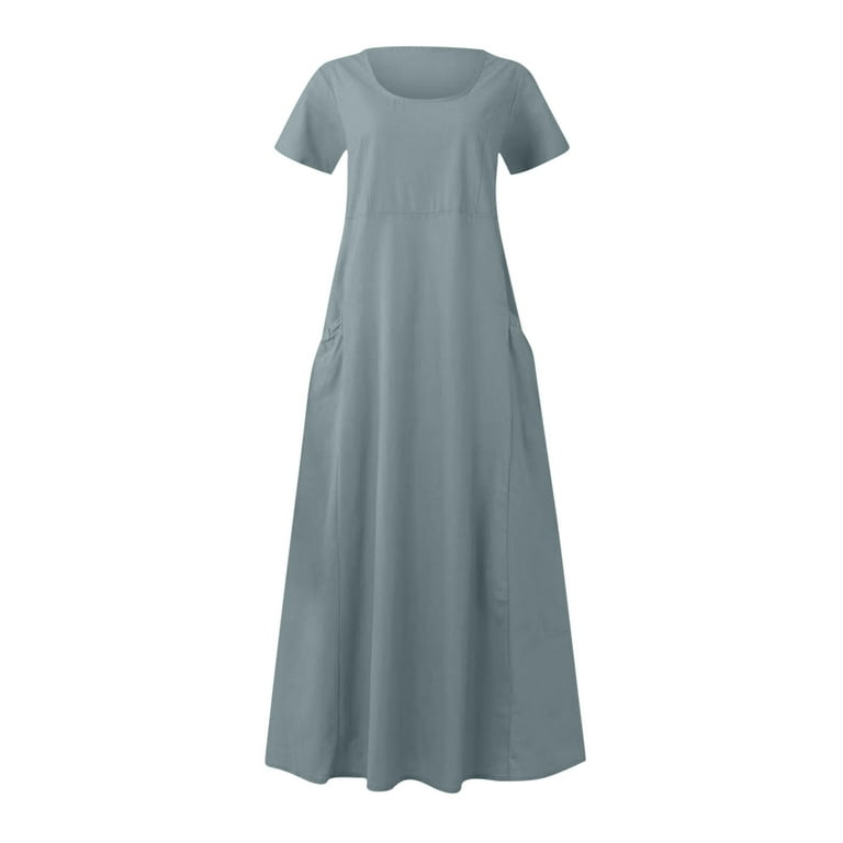 Asdoklhq Wedding Dresses for Bride Short Sleeve Women's Summer Solid Color Casual and Linen Double Pocket Loose Short Sleeved Dress Gray 3X, Size: 3XL Asdoklhq Wedding Dresses for Bride Short Sleeve Women's Summer Solid Color Casual and Linen Double Pocket Loose Short Sleeved Dress Gray 3X, Size: 3XL