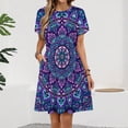 thumbnail image 2 of Mandala Purple Dress Summer Street Style Dresses Female Short Sleeve Printed Sundress, 2 of 7