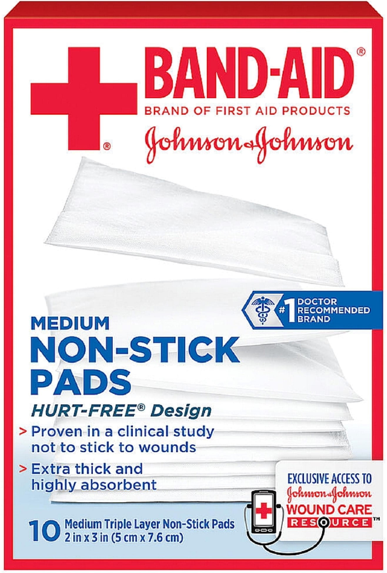 BANDAID First Aid NonStick Pads, Medium, 2 in x 3 in, 10 ea (Pack of