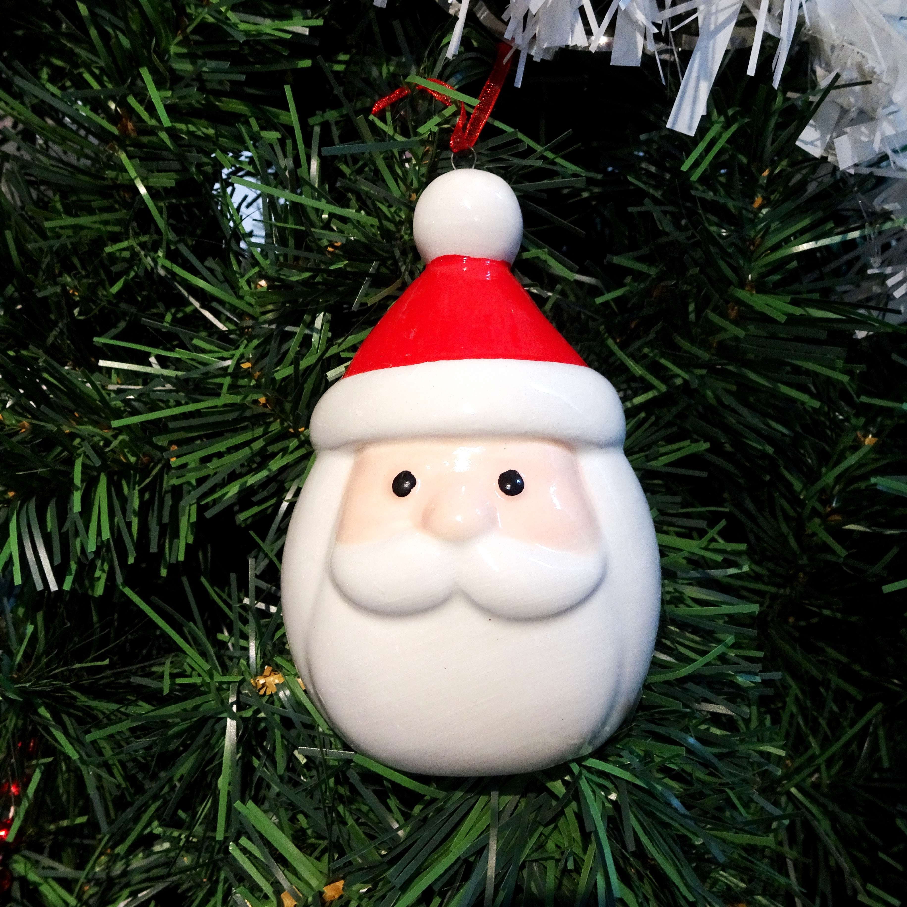 Red and White Ceramic Santa Head Christmas Ornament, 4.5", by Holiday Time