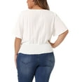 thumbnail image 3 of Agnes Orinda Women's Plus Size V Neck Short Sleeve Button Decor Smocked Shirred Blouses 2X White, 3 of 6