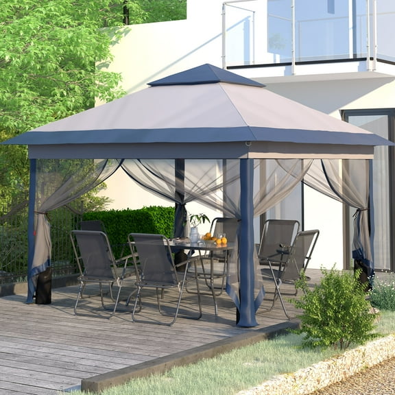 Outdoor Basic 11 x 11 ft Pop up Patio Gazebo, Portable Canopy Shade Tent with Mosquito Netting/Sandbags, Blue