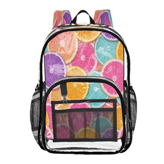 PVC Transparent Backpacks Clear Backpack for Travel and Outings Colorful Citrus Slice Pattern