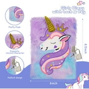 TCJJ Unicorn Diary with Lock and Key,Tie-Dye Fuzzy Journal, Hardcover Notebook with 160 Pages,Cute Stationery Unicorn Gift, Christmas Birthday Gift