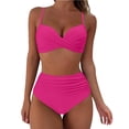 thumbnail image 1 of Huesdet Womens High Waisted Bikini Sets Criss Cross Two Piece Swimsuits Color Block Full Coverage Bathing Suits(Hot Pink,S), 1 of 7