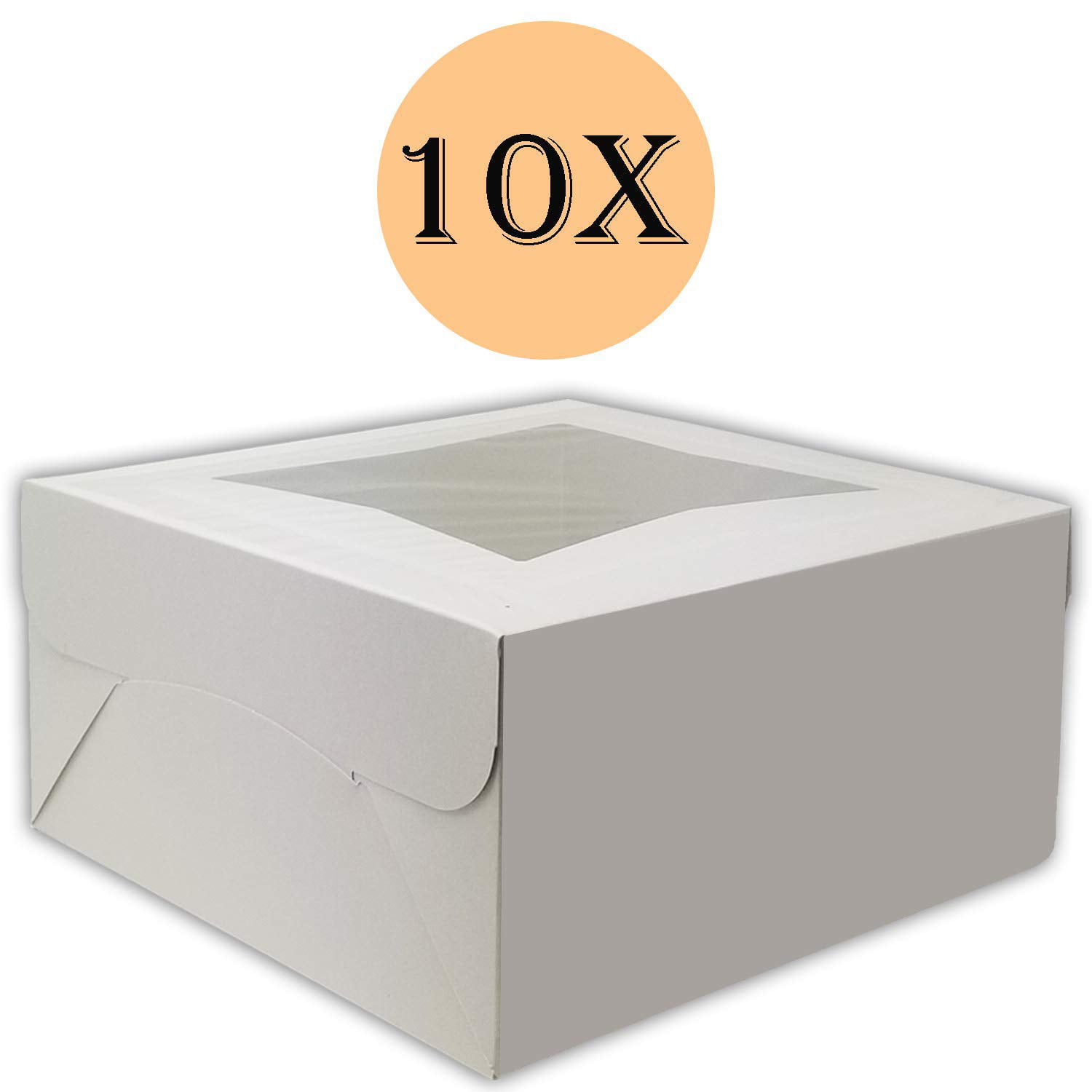 Bakery Cake Box 10" Length x 10" Width x 5" Height White with Window 15 Pieces 
