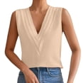 thumbnail image 2 of YVNAURA Women's Sleeveless Chiffon Top Triple V Neck Blouse 2026 Summer Lightweight Breathable Business Casual Work Office Shirt Loose Fit Layered Flowy Vacation Going Out Tops, Beige,L, 2 of 5