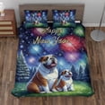 thumbnail image 2 of Happy New Year Bulldog Family Cheer Winter Midnight Firework Quilt Bedding Set Dog Lover Gifts Idea 1 Blanket Bed Cover 2 Pillowcases - 02025, 2 of 5