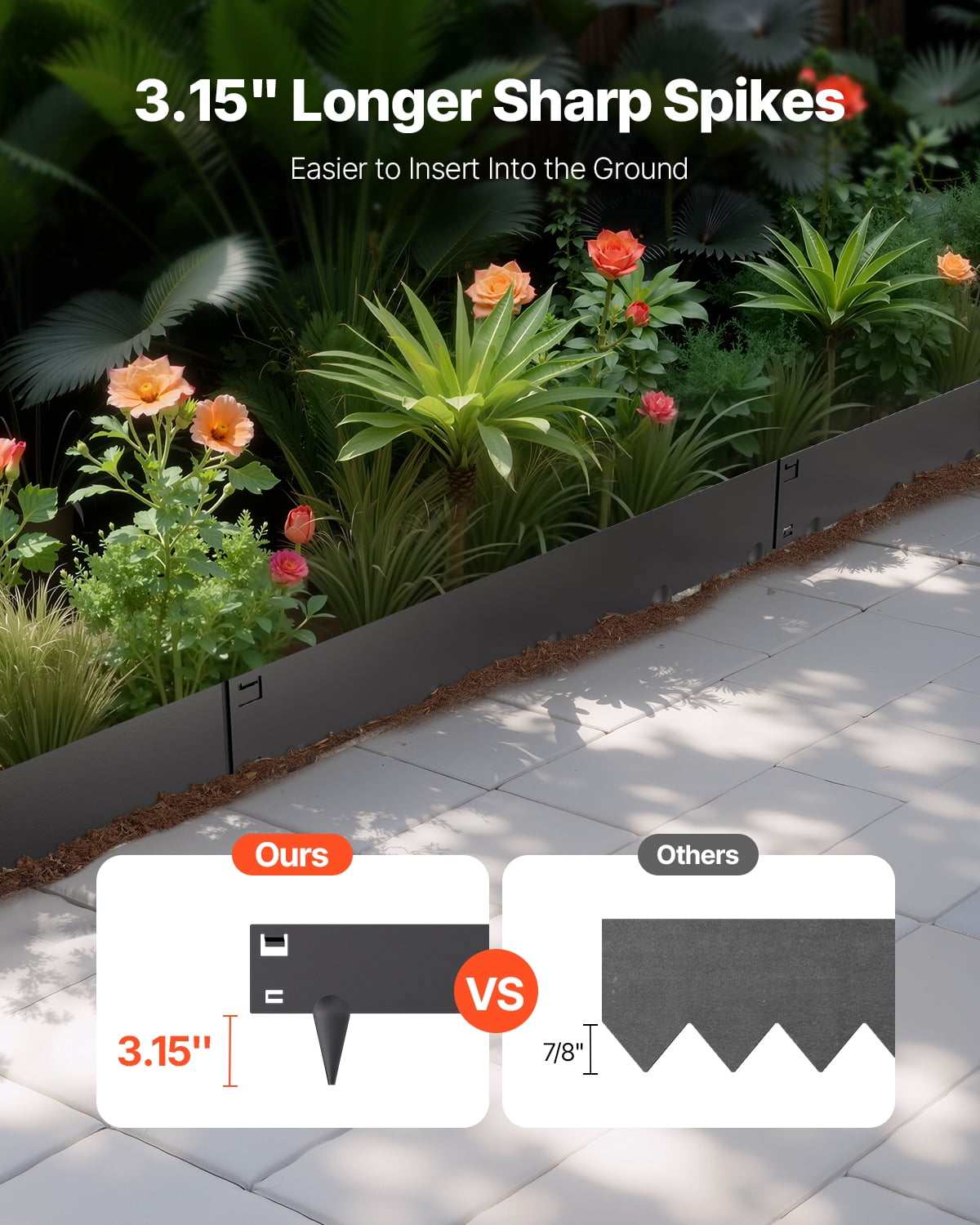 VEVOR Steel Landscape Edging, 5 Packs 39 x 5 in Rust-Resistant Metal Landscape Edging, Bendable Garden Edging Border, Heavy Duty Lawn Edging, Easy-to-Install, Flower Bed Yard Pathway Divider Black