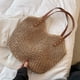 thumbnail image 4 of Bolso de playa tejido hueco para mujer, bolsos de hombro bohemios tejidos a mano, bolso de mimbre, bolso de paja, bolso de rafia, bolso de paja de verano con cremallera y borde de cuero, 4 of 5