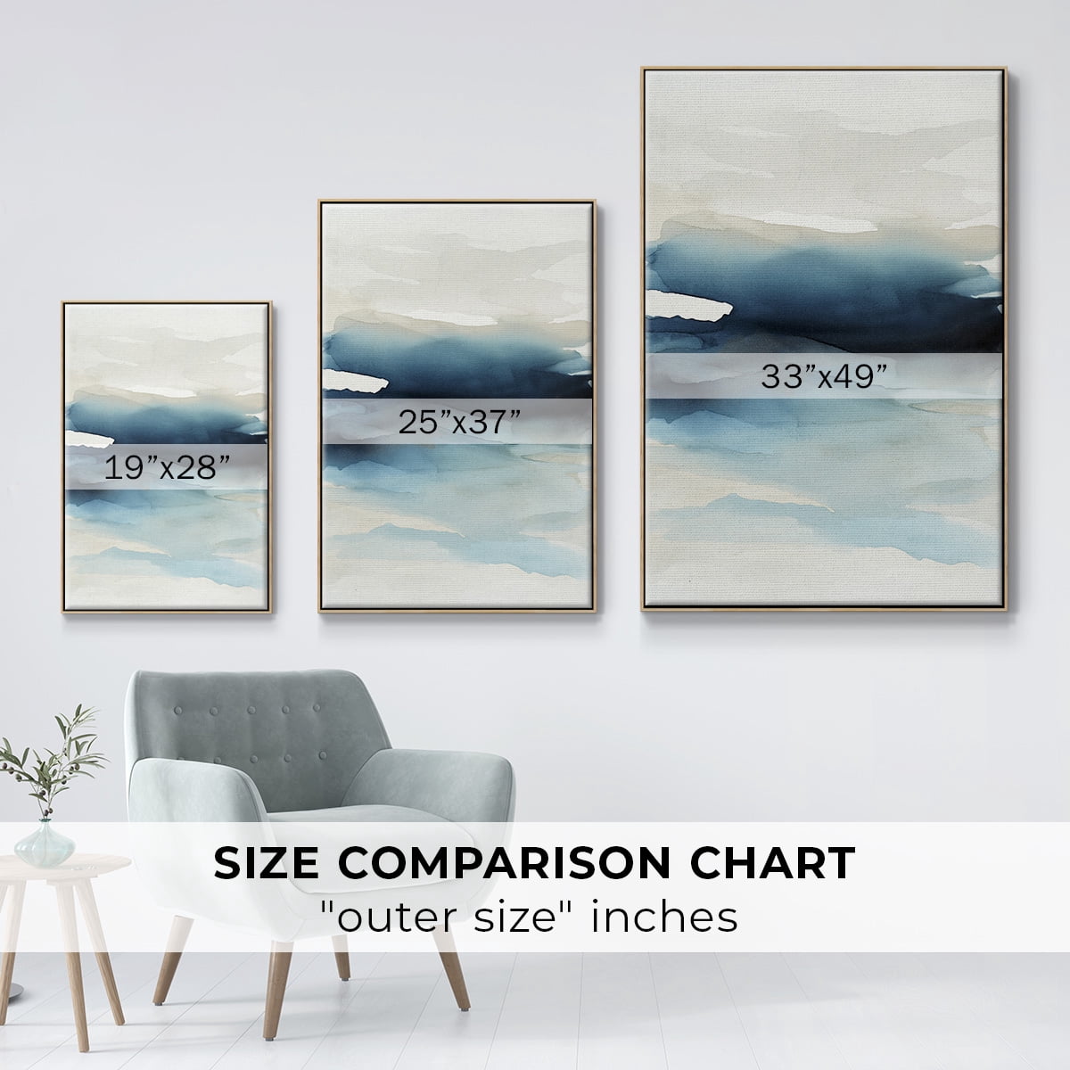 Waves II Framed Premium Gallery Wrapped Canvas - Ready to Hang - 17 x 25 - Natural Wood Floating Frame