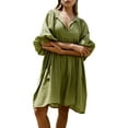 thumbnail image 2 of SUNSIOM Robe Mini Fluide pour Femmes Manches Lanterne Col Rond Nouée devant Robe d'Été Ample, 2 of 7