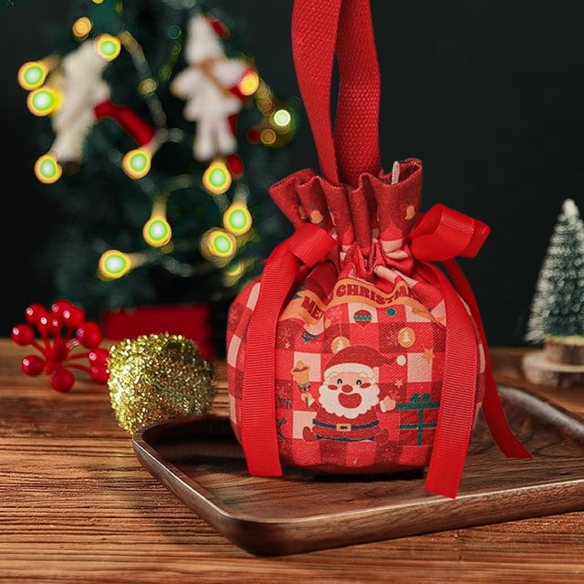 Herunwer Christmas Gift Bags, Drawstring Closure,Candy Packaging Box, Christmas Goodie Sacks, Lightweight Compact, Fun and Festive Holiday Designs