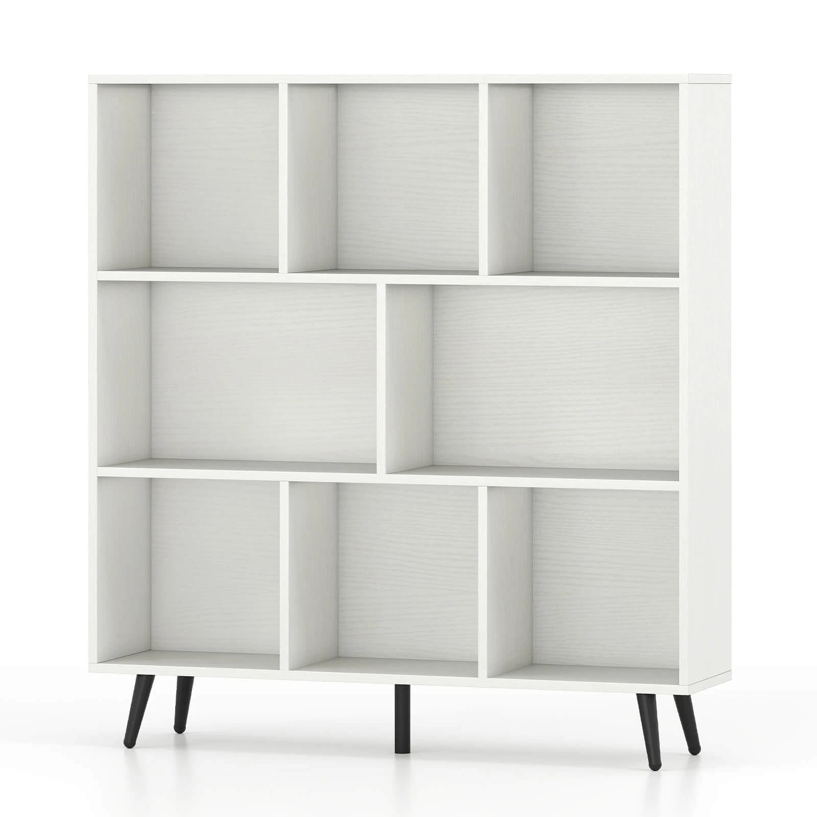 Auranook 8 Cube Bookcase 3-Tier Modern Storage Organizer with 5 Metal Legs Bookshelves