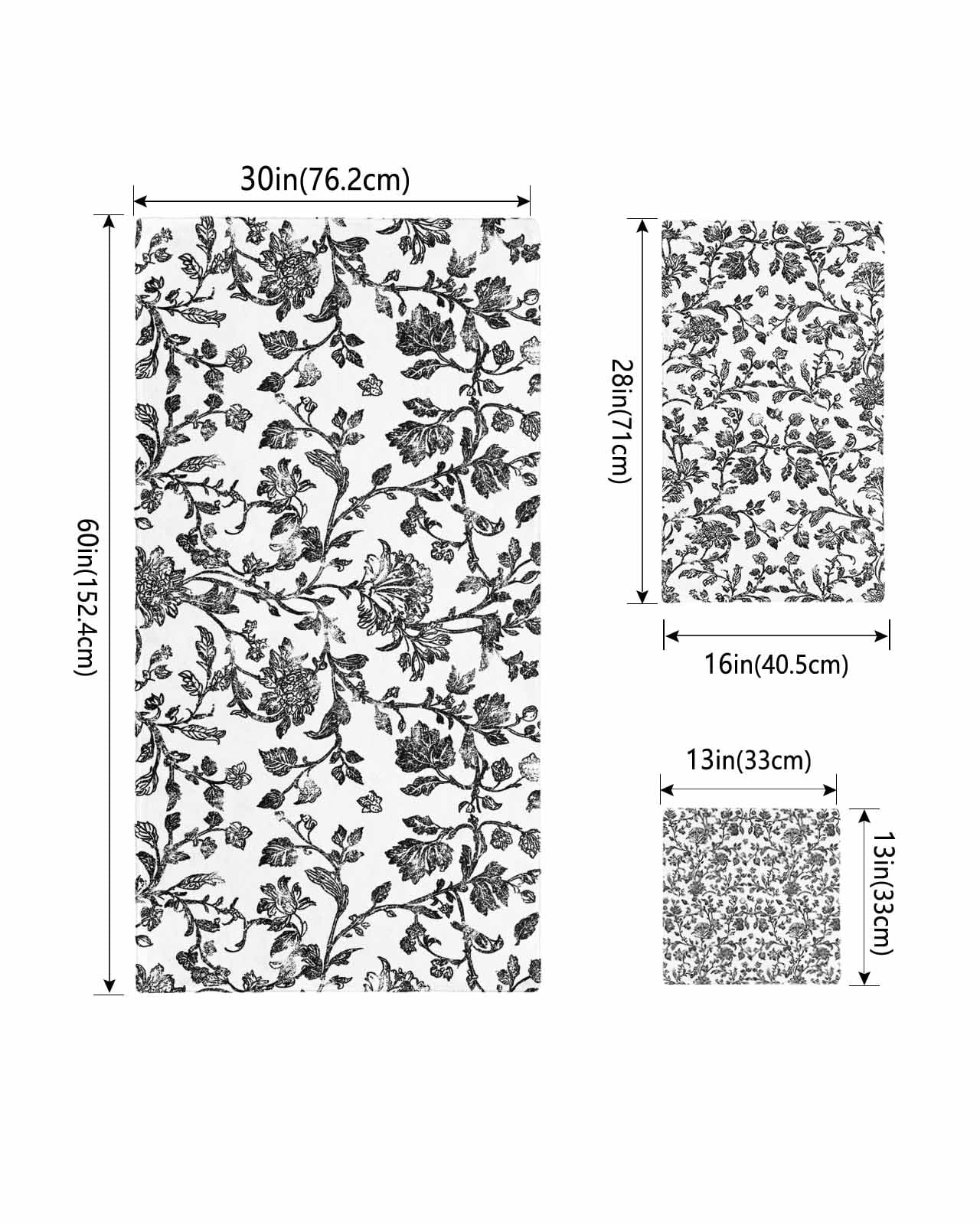 Black Flower Bath Towels for Bathroom Set,Luxury Microfiber Towels Gifts for Women,Beach Kitchen Hand Hair Face Towel and Dish Washcloth,Vintage Farmhouse Boho Leaf Spring Plant Towels+Set