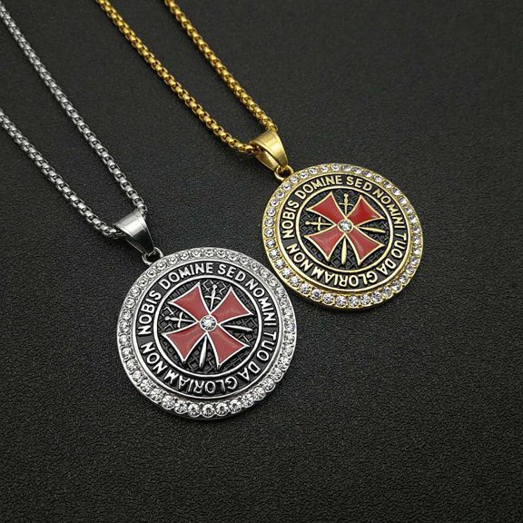 Fashion Personality Men's 14K Yellow Gold Necklace Knights Templar Pendant Simple Jewelry Gift for Men