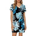 thumbnail image 5 of Women's Casual Knee Length A-Line Dress V Neck Short Sleeve Floral Print Tunic Shirt Dress Loose Fit Flowy Sundress For Daily Wear Summer Vacation Beach Party, 5 of 8