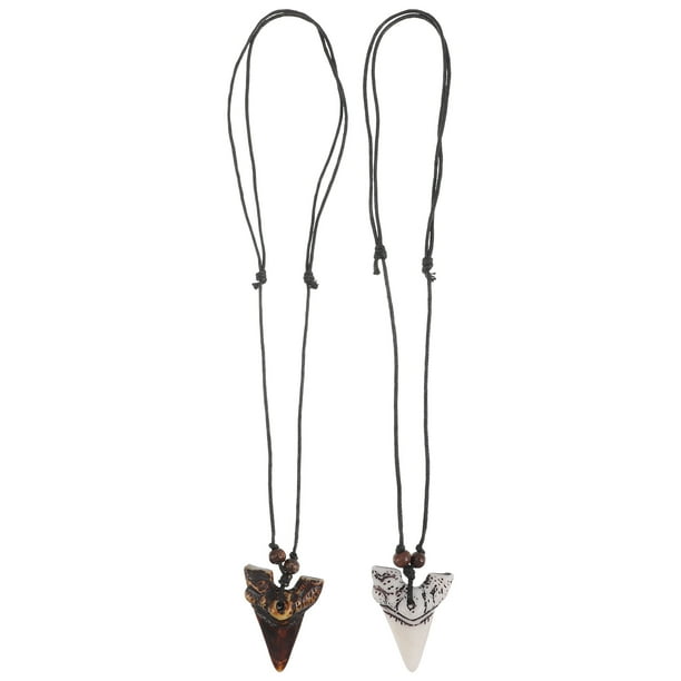 2pcs Shark Tooth Necklaces Men Neck Chains Cool Beach Necklaces