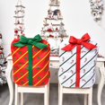 thumbnail image 4 of 3 piezas de fundas para respaldo de silla navideñas con lazo, paquete de regalo, diseño de decoración navideña, funda para silla para restaurante, hotel, hogar, cocina, comedor, 4 of 4