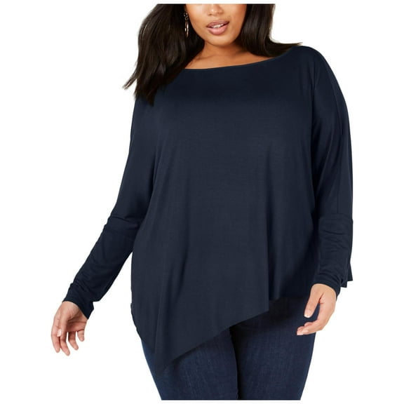 NY Collection Womens Plus Asymmetric Boatneck Pullover Top