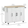 thumbnail image 3 of HOMCOM Kitchen Island on Wheels, Kitchen Cart with Solid Wood Top, White, 3 of 10