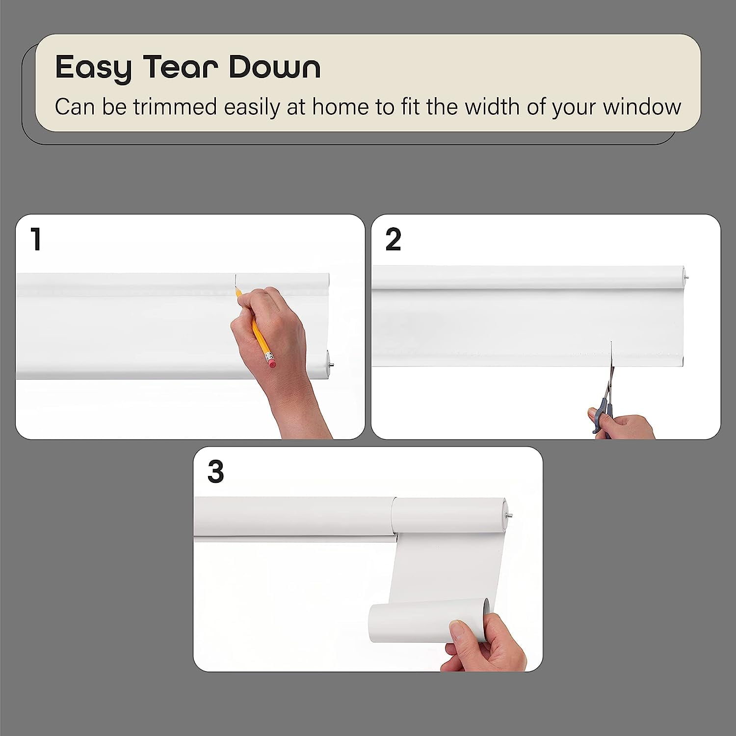 Achim Tear Down Roller Window Shades, 37 x 72, Cordless, Black Vinyl, Light Filtering, Indoor