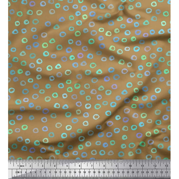 Soimoi Brown Cotton Poplin Fabric Circle Geometric Print Sewing Fabric Yard 56 Inch Wide