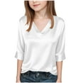 thumbnail image 2 of Girls' Solid Color V-Neck Casual Top with Three-Quarter Sleeves for Special Occasions, 2 of 8