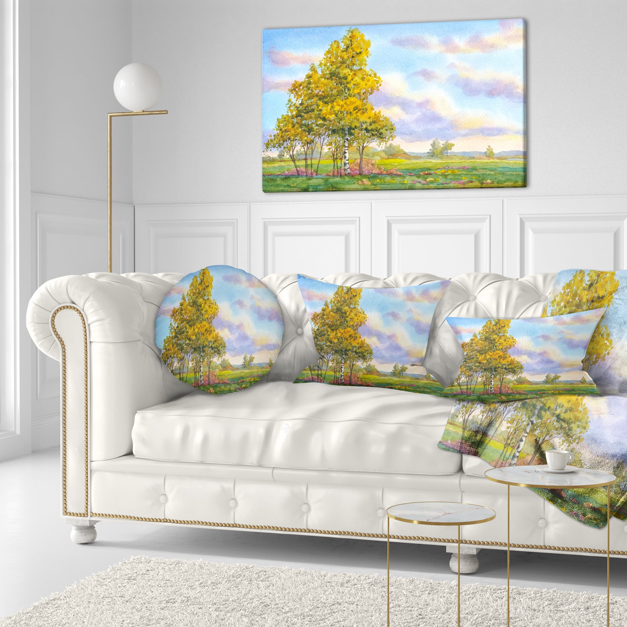 Designart Green Trees in Evening - Landscape Photography Throw Pillow - 12x20