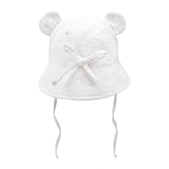 ROHUUQUE Baby Bear Ears Bucket Hat Cotton Solid Color Sun Hat with Chin Strap for Toddler Girls Boys Beach Outdoor