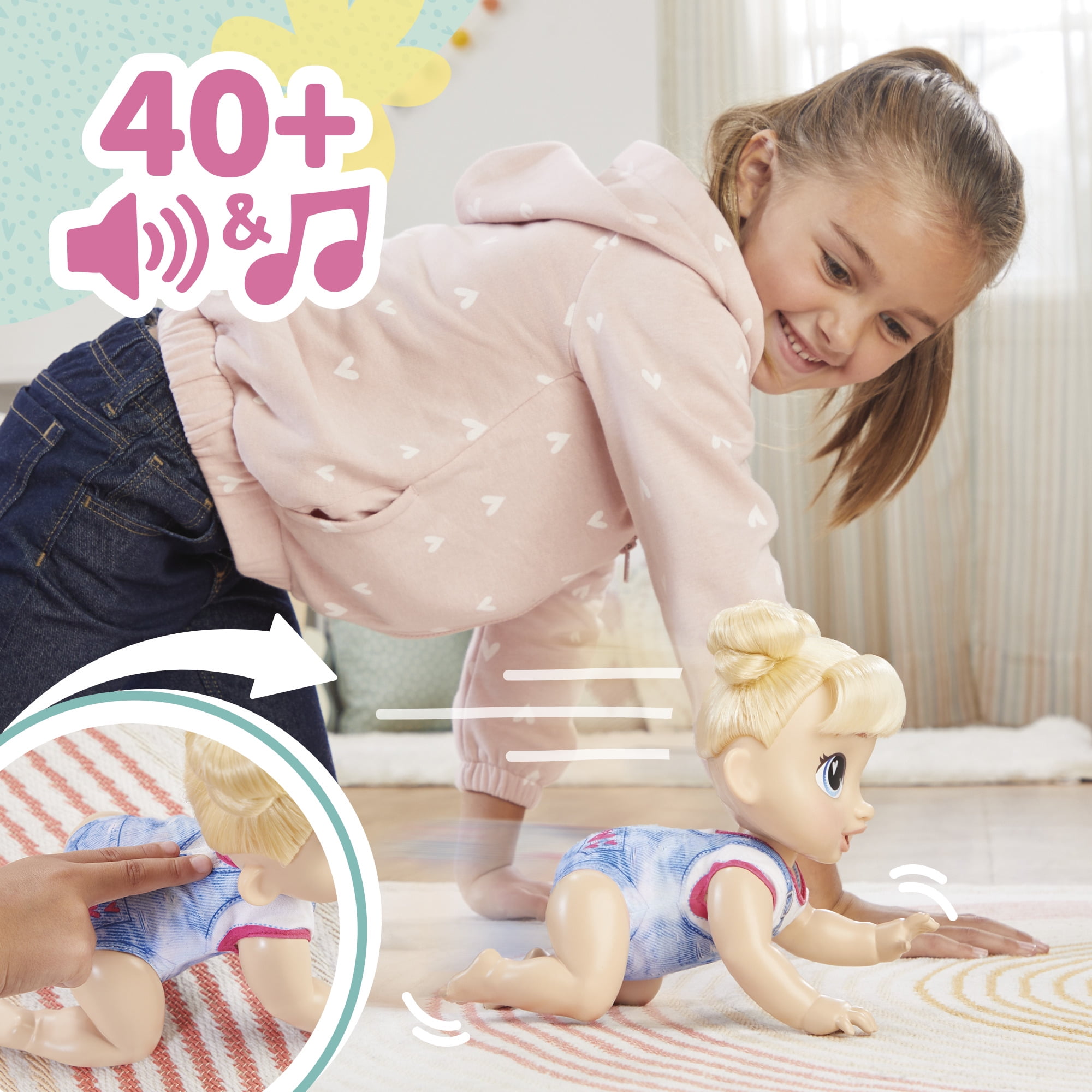 Baby Alive Crawl 'n Play Harper Hugs Doll, Blonde Hair, Electronic Kids Toys for Girls & Boys 3+