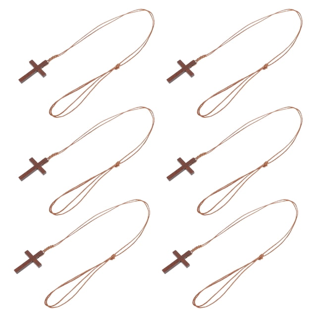 GOOHOCHY Collar de cruz de madera (6 piezas): Crucifijo de madera, colgante religioso con versículo bíblico, colgante cristiano para espejo de coche.